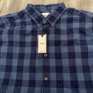 ROWM Shirt Mens XLT Big Tall Shirt Sleeve Buffalo Plaid Ink Blue Button Up NEW
